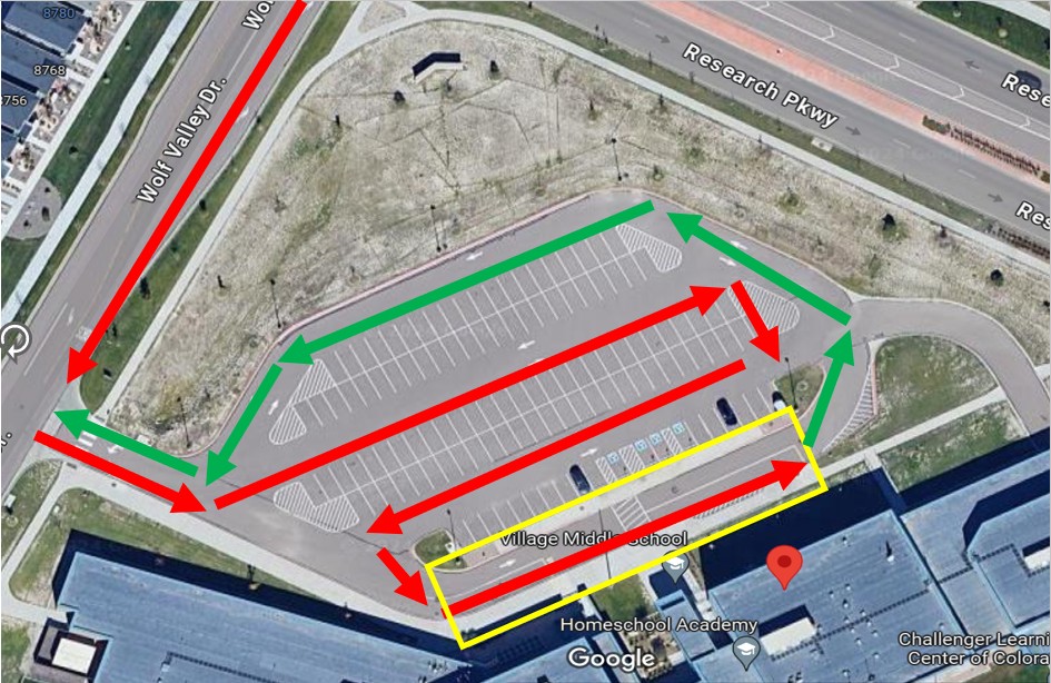 A map visualizing the parking lot flow. 